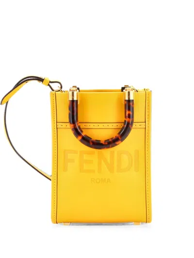 Pre-owned Fendi Sunshine Shopper Tote Leather Mini Crossbody Bag In Yellow