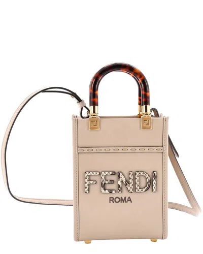Fendi Sunshine Shopper Tote With Snakeskin Mini (authentic Pre-loved) In Neutral