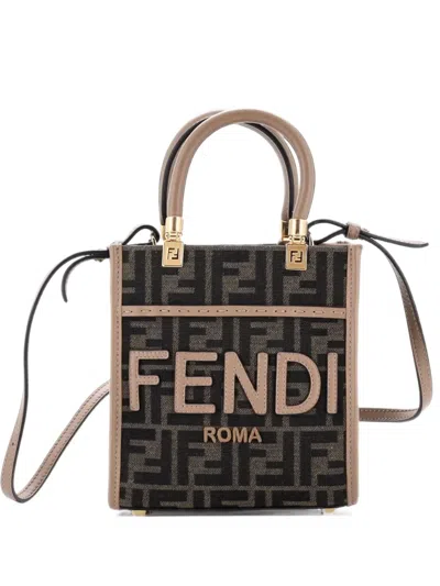 Pre-owned Fendi Sunshine Shopper Tote Zucca Canvas Mini Satchel In Brown