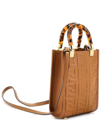 Fendi Sunshine Shopper Tote Zucca Embossed Leather Mini (authentic Pre-loved)