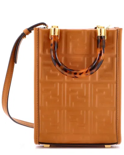 Pre-owned Fendi Sunshine Shopper Tote Zucca Embossed Leather Mini (authentic Pre-loved)