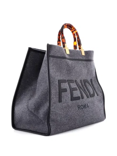Pre-owned Fendi Sunshine Shopper Wool Large Tote Bag In Gray