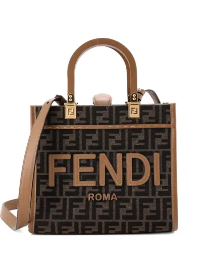 Pre-owned Fendi Sunshine Shopper Zucca Canvas Small Tote Bag In Brown