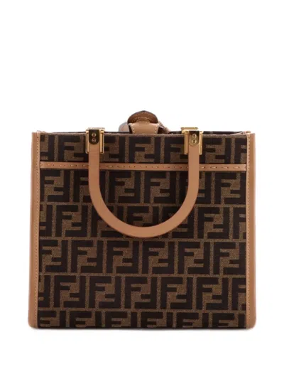 Pre-owned Fendi Sunshine Shopper Zucca Canvas Small Tote Bag In Brown