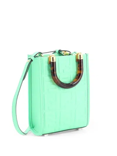 Pre-owned Fendi Sunshine Shopper Zucca Embossed Leather Mini Tote Bag In Green