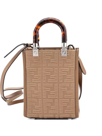 Pre-owned Fendi Sunshine Shopper Zucca Technical Mesh Mini Tote Bag In Brown