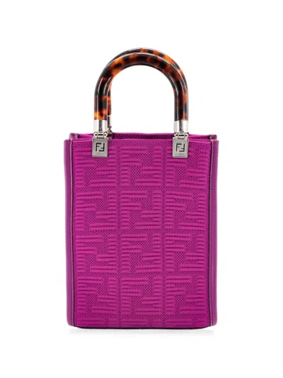 Pre-owned Fendi Sunshine Shopper Zucca Technical Mesh Mini Tote Bag In Purple