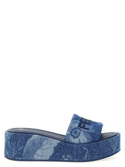 Fendi Sunny Slides With Open Toe And Platform Sole In Blue
