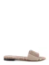 Fendi Denim-effect Jacquard Pequin Slides Shoes In Beige