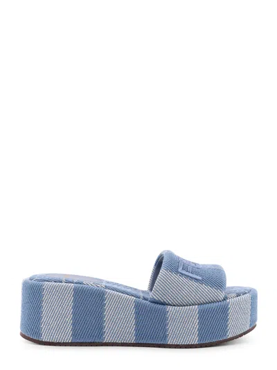 Fendi Sunshine Slide In Blue Denim-effect Jacquard In Animal Print