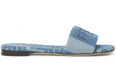 Pre-owned Fendi Sunshine Slides Denimeffect Jacquard (women's) Sneakers In Light Blue