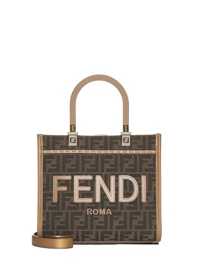 Fendi Sunshine Small Brown Ff Bag In Red