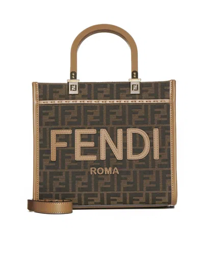 Fendi Sunshine Small Brown Ff Jacquard Fabric Bag