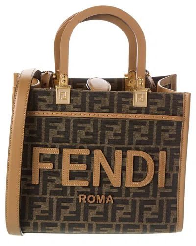 FENDI FENDI SUNSHINE SMALL FF JACQUARD & LEATHER TOTE