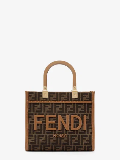 Fendi Sunshine Small Jacquard Ff Fabric Shoulder Bag In Brown