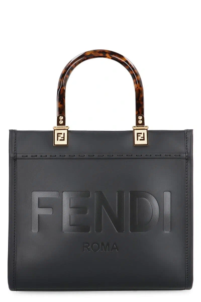 Fendi Sunshine Small Leather Handbag In Black