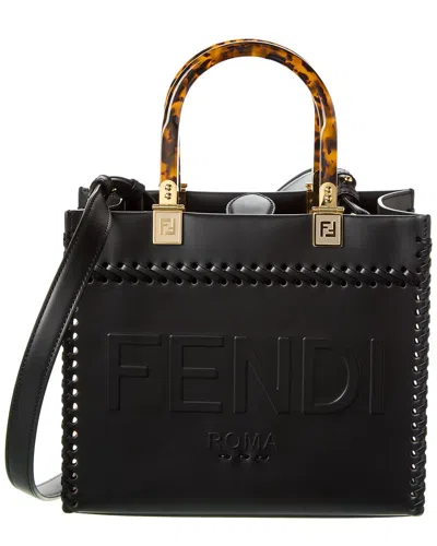 Fendi Small Sunshine Leather Shoulder Bag In Black