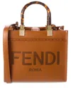 Fendi Small Sunshine Leather Tote Bag In Brown