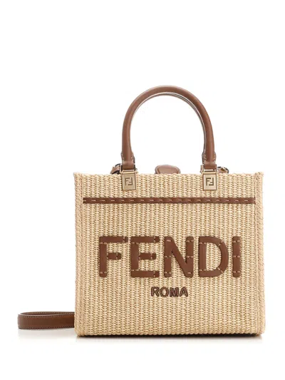 Fendi Sunshine Small Shopper Bag In Beige