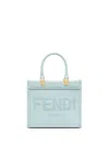 FENDI FENDI SUNSHINE SMALL SHOPPER IN LIGHT BLUE LEATHER