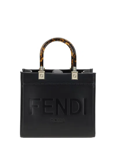 Fendi Sunshine Small Shoulder Bag In Nero+oro Soft