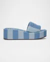 Fendi Sunshine Stripe Logo Platform Sandals In F1std Bianco Blu Ceruleo