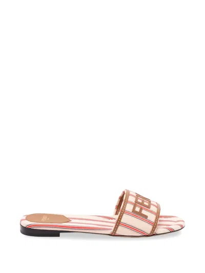 Fendi Canvas Sunshine Sandals Flat Sole Stripes In Multi