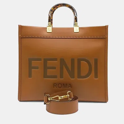 Pre-owned Fendi Sunshine Tote And Shoulder Bag (8bh386) In Brown