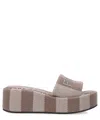 Fendi Sunshine Denim-effect Jacquard Flatform Slides In Brown