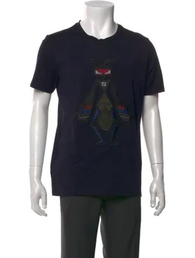 Pre-owned Fendi Superbugs Motif Crew Neck T-shirt In Blue