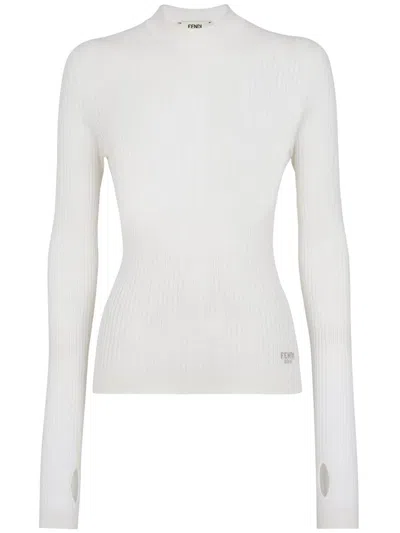 Fendi Wool And Silk Sweater In White