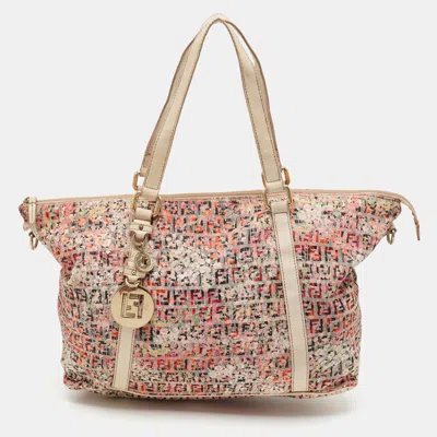 Pre-owned Fendi Superstar Multicolor Zucchino Floral Canvas Shopping Tote