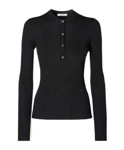 Fendi Sweater Black Wool Ribbed Sweater