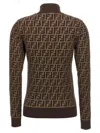 Fendi Ff Jacquard Turtleneck Sweater In Brown