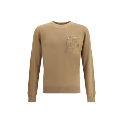 Fendi Men Sweater Whit Pocket In Neutral