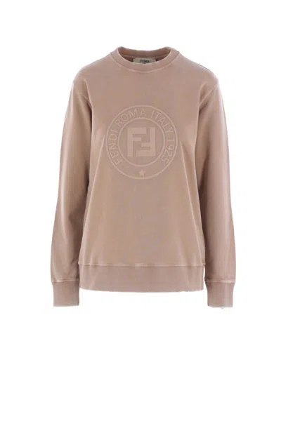 Fendi Cappuccino Cotton Oversize Sweatshirt In Nude