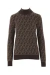 Fendi Ff Jacquard Turtleneck Sweater In Brown
