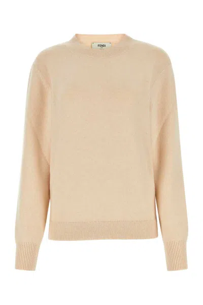Fendi Women Sand Stretch Wool Blend Sweater In Neutral