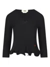 Fendi V-neck Ribbed Top With Ruffles Clothing In Black