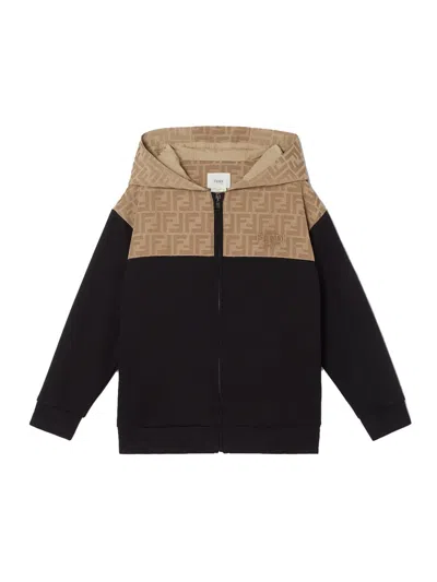 Fendi Boys Hooded Zip-up Jacket In Brown
