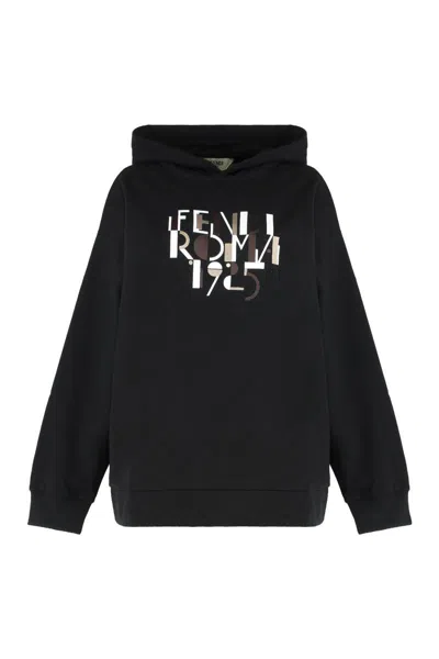 Fendi Roma Cotton Hoodie In Black