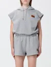 Fendi Hooded Sleeveless Top Drawstring Hem In Gray