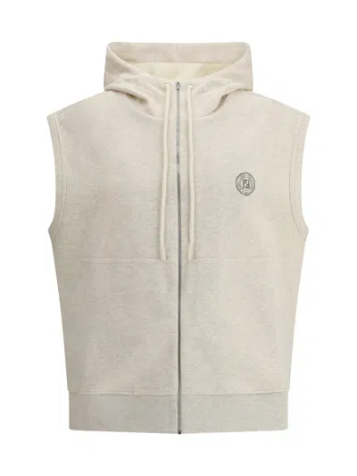 Fendi Men Hooded Vest In Neutral