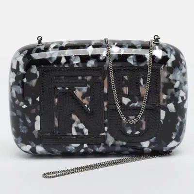 Pre-owned Fendi Sweet Marble Black Acrylic And Lizard Chain Clutch