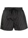 Fendi Tech Fabric With All-over Ff Pattern Swim Shorts In Black