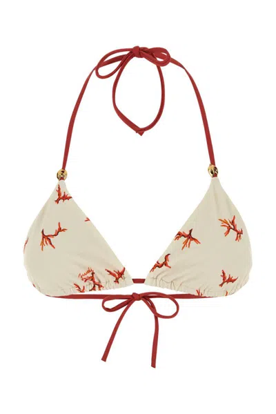 Fendi Women Printed Stretch Nylon Bikini Top In White