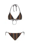 Fendi Women Brown And Black Reversible Bikini In Lycra Woman In Stripped