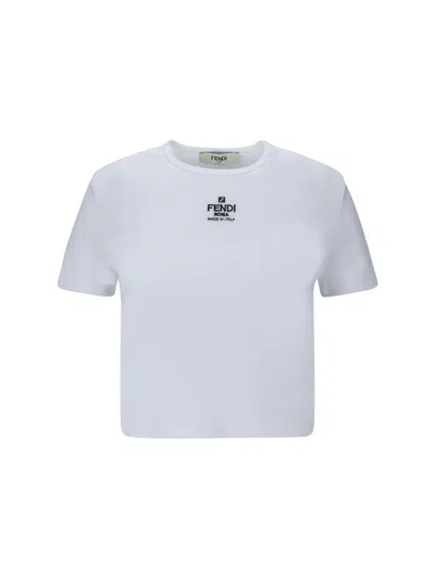 Fendi Logo Cotton T-shirt In White