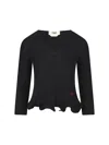 Fendi V-neck Ribbed Top With Ruffles Clothing In Black