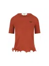 Fendi Logo Embroidered Ruffled-hem Ribbed Top In Brown